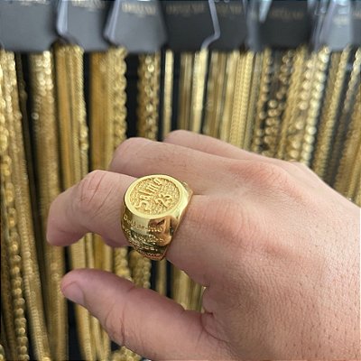 Anel Modelo Salmo 23 em Medalhão Redondo – Banhado a Ouro 18K