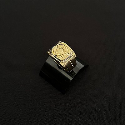 Anel Modelo Estrela de Davi em Chapa Quadrada – Banhado a Ouro 18K