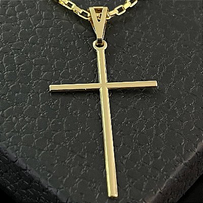 Pingente Cruz Palito Lisa – Banhado a Ouro 18K