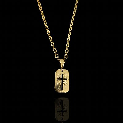 PINGENTE CRUZ PLACA VAZADA - BANHO DE OURO 18k