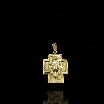 Pingente Cruz Quadrada com Cabeça de Leão – Banho Ouro 18k