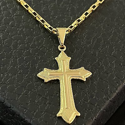 Pingente Cruz Pontas Floreadas Diamantada 3g 2,5x3cm – Banhado a Ouro 18K