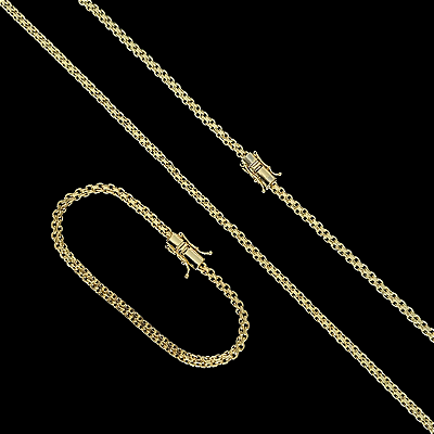 CORRENTE CADEADO DUPLO FECHO GAVETA (3mm-70CM) + PULSEIRA CADEADO DUPLO FECHO GAVETA (3mm-20CM) - FECHO COM MARCAÇÃO 750 - BANHADO A OURO 18K