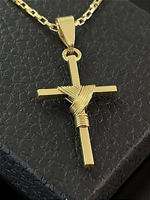 PINGENTE  CRUZ AMARRADA MACIÇA  M ( 2.5x2.5cm) - BANHO DE OURO 18K