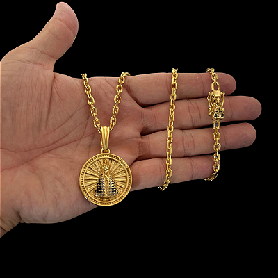 Corrente Cadeado 3mm 70cm + Pingente Nossa Senhora – Banhada a Ouro 18K