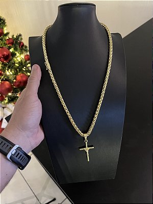 CORRENTE PERUANA ( 70cm- 8mm) + PINGENTE CRUZ AMARRADA MACIÇA M - BANHADO A OURO 18K