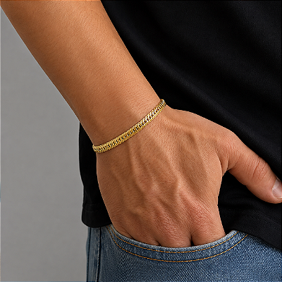Pulseira Lacraia Flat 6mm 21cm – Banhada a Ouro 18K
