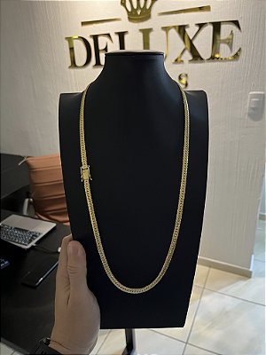 CORRENTE  LACRAIA FLAT 6mm  28G 70cm - FECHO COM MARCAÇÃO 750 - BANHO DE OURO