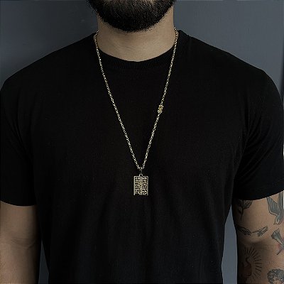 CORRENTES TIJOLINHO FECHO GAVETA ( 2MM- 70CM) + PINGENTE PLACA COM ORAÇÃO - FECHO COM MARCAÇÃO 750 - BANHO DE OURO 18k