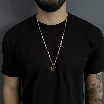 Corrente Tijolinho 2mm 70cm + Pingente Bíblia Aberta – Banhada a Ouro 18K