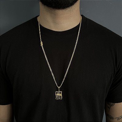 CORRENTE PITBULL (2MM- 70CM) + PINGENTE  PERGAMINHO - FECHO COM MARCAÇÃO 750 - BANHADO A OURO 18K