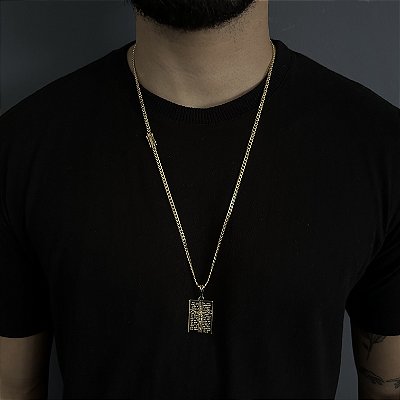 CORRENTE PITBULL (2MM- 70CM) + PINGENTE  PLACA COM ORAÇÃO - BANHADO A OURO 18K