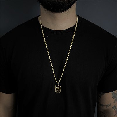 Corrente Lacraia 2mm 70cm + Pingente Placa "Tudo Posso Naquele Que Me Fortalece" – Banhada a Ouro 18K