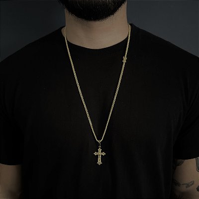Corrente Lacraia 2mm 70cm + Pingente Cruz – Banho Ouro 18k