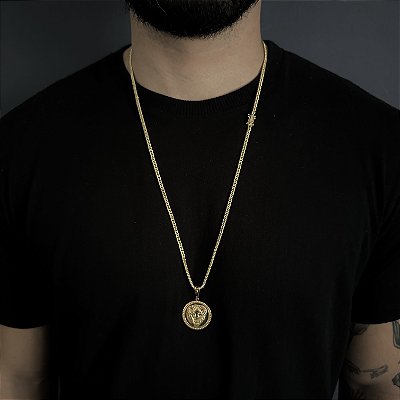 Corrente Lacraia 2mm 70cm + Pingente Leão – Banho Ouro 18k