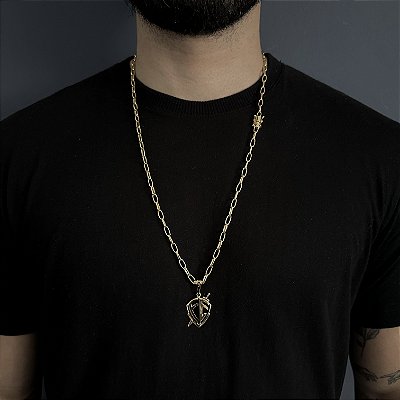 CORRENTE  CARTIE MEIA CANA ( 70cm- 4mm) + PINGENTE ESCUDO DA FÉ - BANHADO A OURO 18K