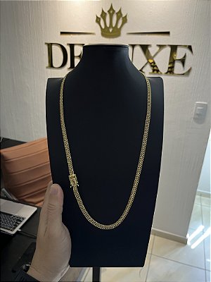 CORRENTE GRUMET DUPLA SOLDADO( 7MM -70CM )- FECHO COM MARCAÇÃO 750 - BANHO DE OURO 18K
