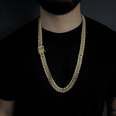 Corrente Lacraia 13mm 70cm + Pulseira 21cm – Banho Ouro 18k
