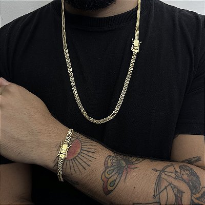 Corrente Grumet 7mm 70cm + Pulseira 21cm – Banhada a Ouro 18K