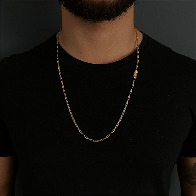 CORRENTE CARTIE ( 2mm- 70cm) (8G) FECHO COM MARCAÇÃO 750- BANHADO A OURO 18k