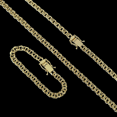 Corrente Friso 7mm 70cm + Pulseira 21cm – Banho Ouro 18k