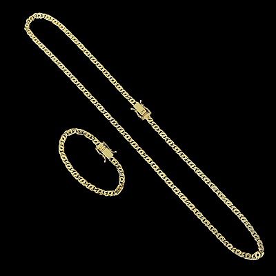 Corrente 7mm 70cm + Pulseira 21cm – Banho Ouro 18k