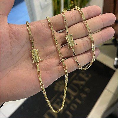 Corrente Tijolinho 3mm 70cm + Pulseira 21cm – Banho Ouro 18k