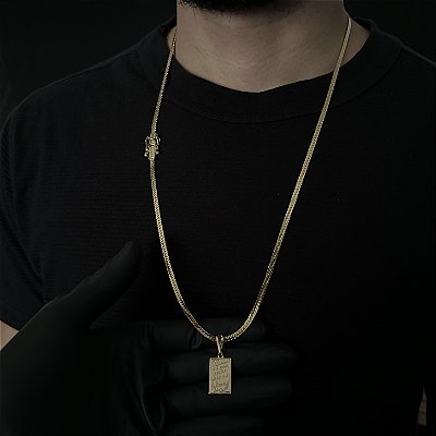 Corrente Lacraia 4mm 70cm + Pingente Placa – Banhada a Ouro 18K