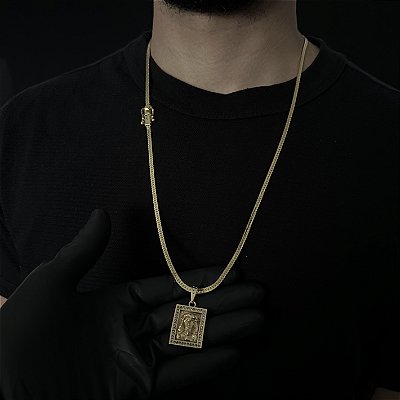 Corrente Lacraia 4mm 70cm + Pingente Jesus – Banhada a Ouro 18K