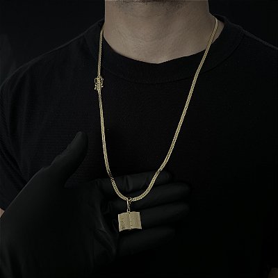 Corrente Lacraia 4mm 70cm + Pingente Bíblia Aberta – Banhada a Ouro 18K
