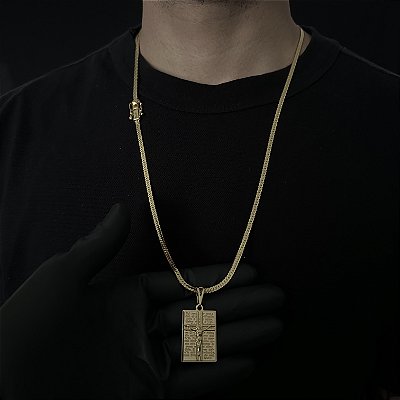 Corrente Lacraia 4mm 70cm + Pingente Placa – Banhada a Ouro 18K