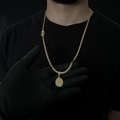 Corrente Lacraia 4mm 70cm + Pingente Jesus – Banhada a Ouro 18K