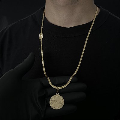 Corrente Lacraia 4mm 70cm + Pingente Jesus – Banhada a Ouro 18K