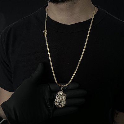 Corrente Lacraia 4mm 70cm + Pingente Jesus – Banhada a Ouro 18K