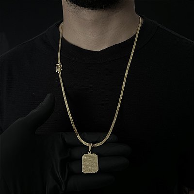 Corrente Lacraia 4mm 70cm + Pingente Medalha – Banhada a Ouro 18K