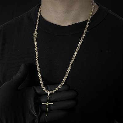 Corrente Cadeado 5mm 70cm + Pingente Cruz – Banhada a Ouro 18K