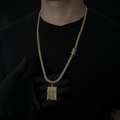 Corrente Cadeado 5mm 70cm + Pingente Nossa Senhora – Banhada a Ouro 18K