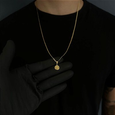CORRENTE GRUMET  (2MM - 50, 60cm ou 70cm) + MEDALHA SÃO BENTO DUPLA FACE -  BANHADO A OURO 18k