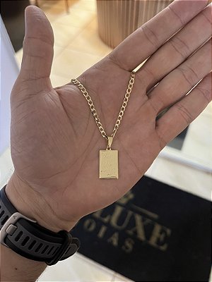 CORRENTE GRUMET (2MM - 50, 60cm ou 70cm) + PLACA SALMOS - BANHADO A OURO 18k