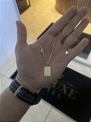 CORRENTE TIJOLINHO (2MM - 50, 60cm ou 70cm) + PLACA DE SALMOS - BANHADO A OURO 18k