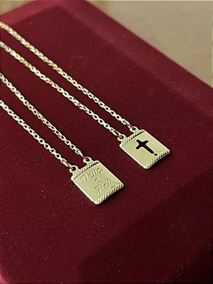 ESCAPULÁRIO DEUS É FIEL  CORRENTE TIJOLINHO (1.8MM 60cm ou 70cm) -  BANHADO A OURO 18k