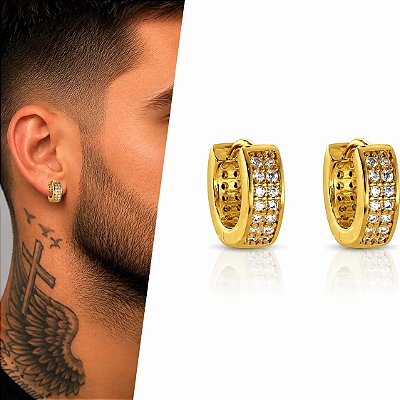 Brinco Argola Ney com Duas Fileiras de Zircônias – Banhado a Ouro 18K
