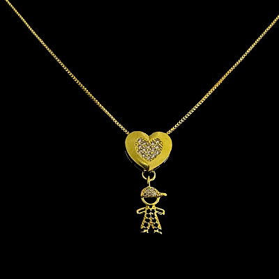Corrente Veneziana 1.5mm 50cm + Pingente Coração – Banho Ouro 18k