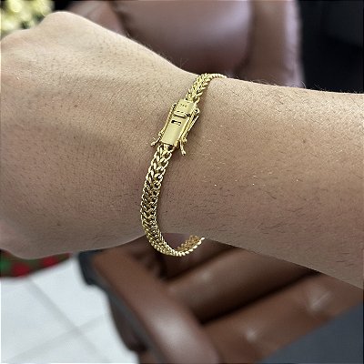 PULSEIRA GRUMET DUPLA (6mm -26G-21 CM)  - FECHO COM MARCAÇÃO 750 - BANHO DE OURO 18k.