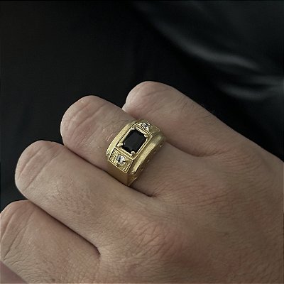 ANEL PEDRA DE ZIRCÔNIA PRETA - FEITO DE MOEDA ANTIGA