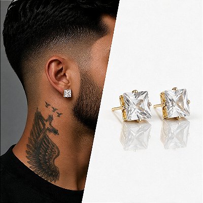 Brinco Ponto de Luz com Zircônia Corte Princesa – Banhado a Ouro 18K