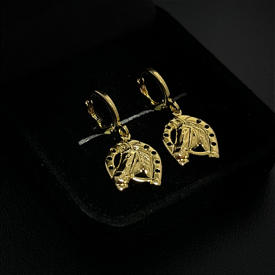PAR DE BRINCO ARGOLA COM FERRADURA DE CAVALO  12x2mm -  BANHADO A OURO 18K