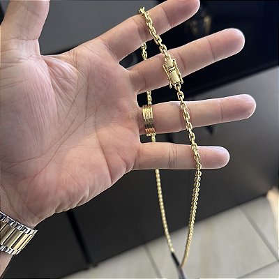CORRENTE CADEADO ( 4mm - 50, 60cm ou 70cm)  -  BANHADO A OURO 18k