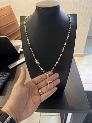 CORRENTE CARTIE (4MM - 50, 60cm ou 70cm) + PINGENTE CRUZ AMARRADA - BANHADO A OURO 18k