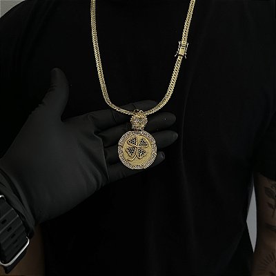 CORRENTE  LACRAIA FLAT  (6mm - 26G 70 cm) + PINGENTE TREVO REDONDO CRAVEJADO EM ZIRCÔNIA  PREMIUM - BANHO DE OURO 18k